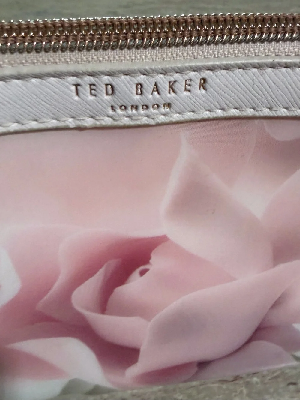 Ted Baker Pink Rose-Print Cosmetic Pouch with Rose Gold Trim